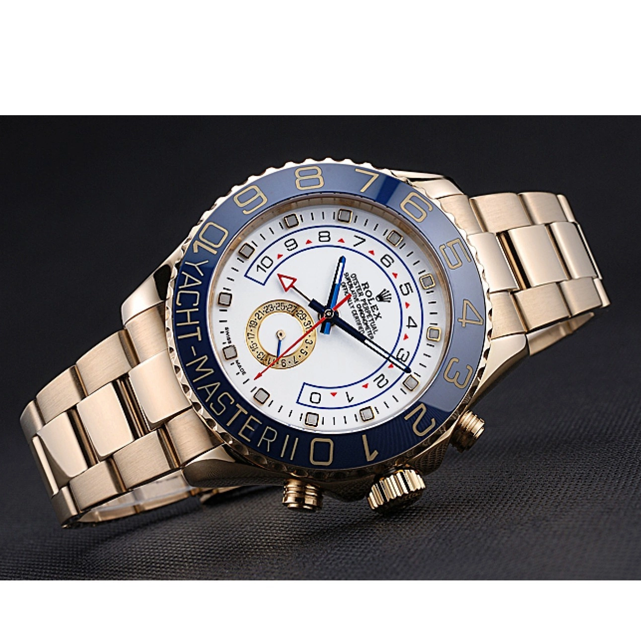 Rolex aaa copy Rolex 622271 Bezel Gold Dial Bracelet White II Blue Yachtmaster 0525